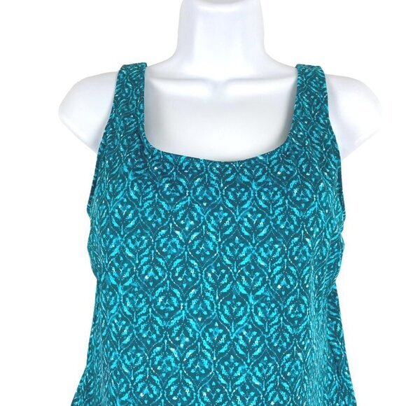 L.L. Bean Tankini Swim Top Teal Printed Women's Size 8 Long - Picture 3 of 6